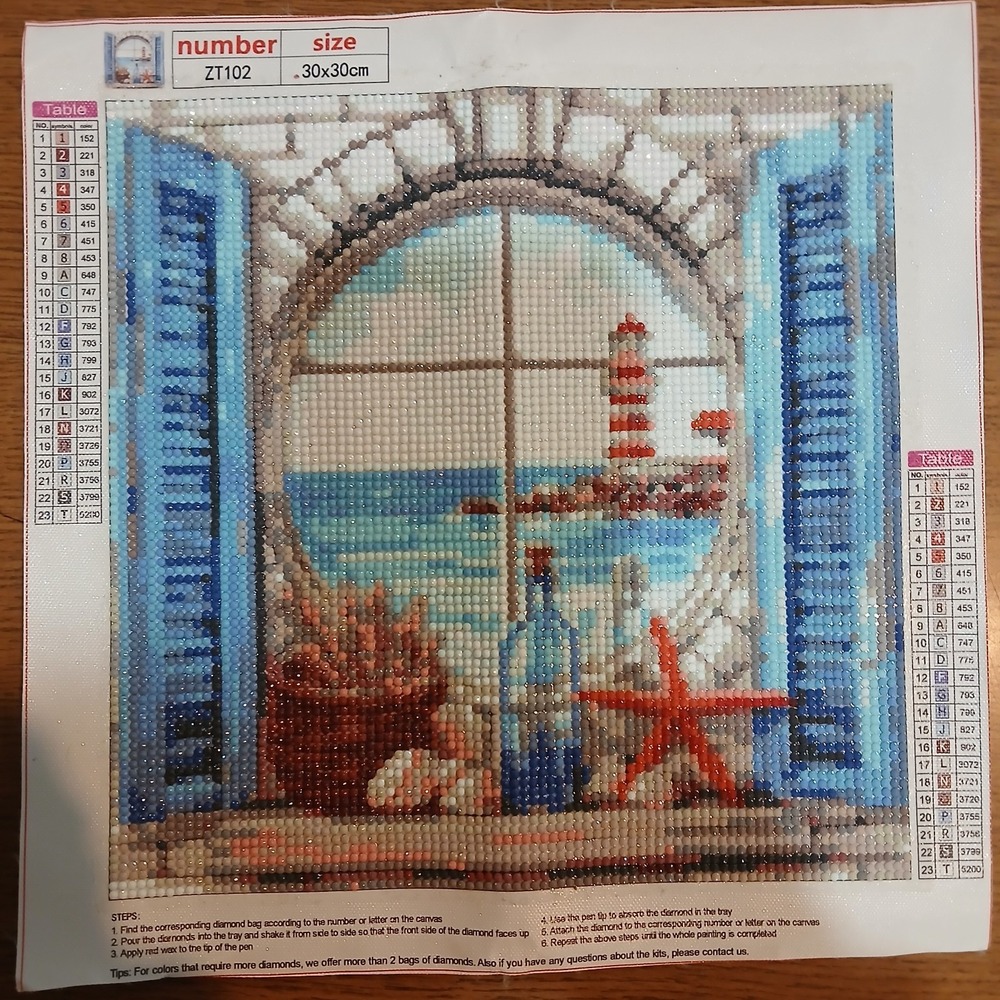Finished Diamond Art Painting - Ocean Window‎ 30 x 30cm - Sealed with Mod Podge